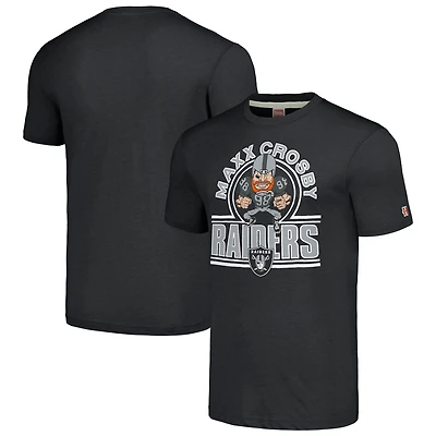 T-shirt à trois mélanges Hommage Maxx Crosby Charcoal Las Vegas Raiders Caricature Player pour hommes