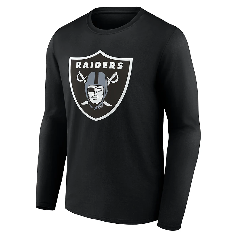 T-shirt à manches longues noir logo principal des Las Vegas Raiders pour homme