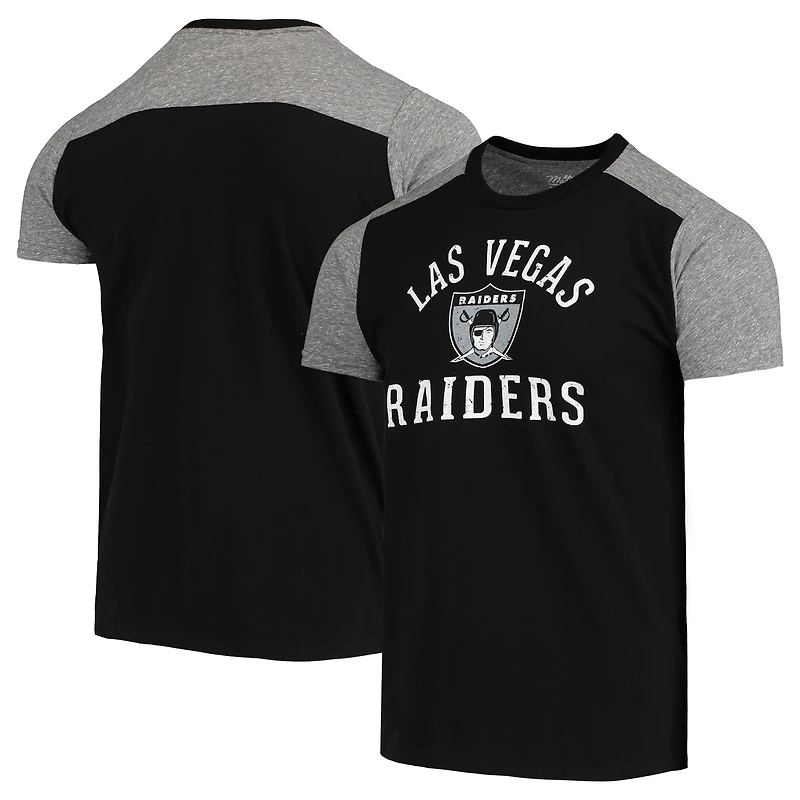 Majestic Threads pour homme noir/gris chiné Las Vegas Raiders Gridiron Classics Field Goal T-shirt flammé
