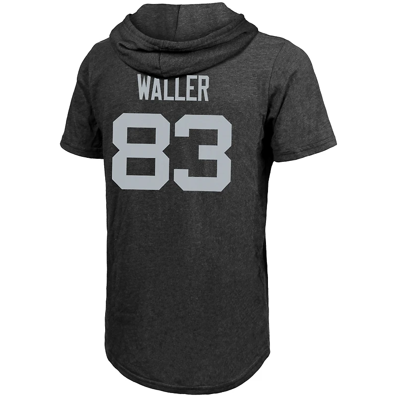T-shirt à capuche en trois mélanges pour hommes, Majestic Threads, Darren Waller, Las Vegas Raiders, nom et numéro du joueur, noir