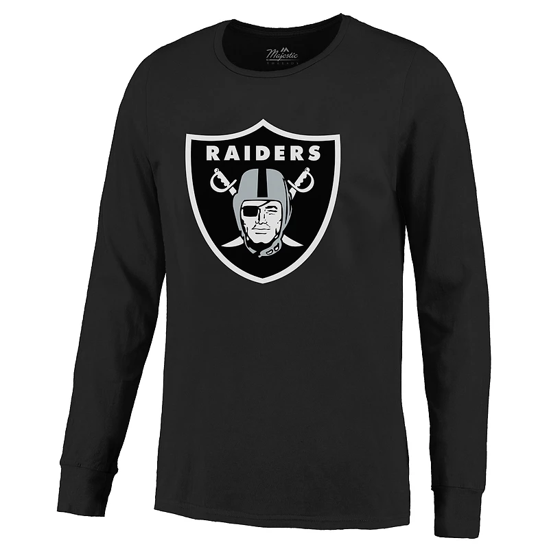 Men's Majestic Threads Maxx Crosby Black Las Vegas Raiders Name & Number Non-Distressed Long Sleeve T-Shirt