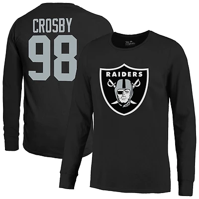 T-shirt à manches longues non vieilli pour homme Majestic Threads Maxx Crosby Black Las Vegas Raiders avec nom et numéro