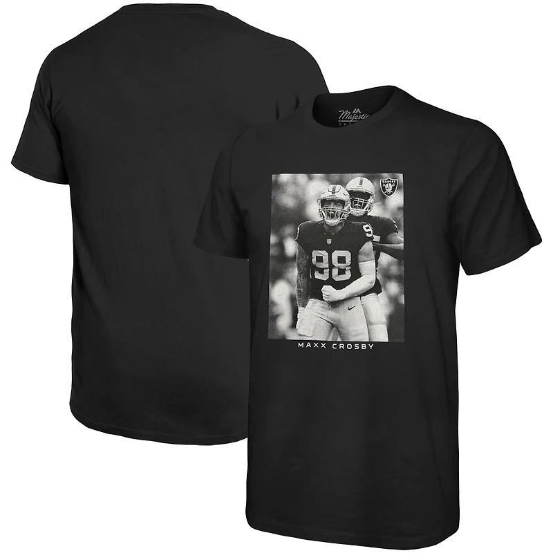 T-shirt surdimensionné avec image de joueur Majestic Threads Maxx Crosby pour hommes, Las Vegas Raiders, noir