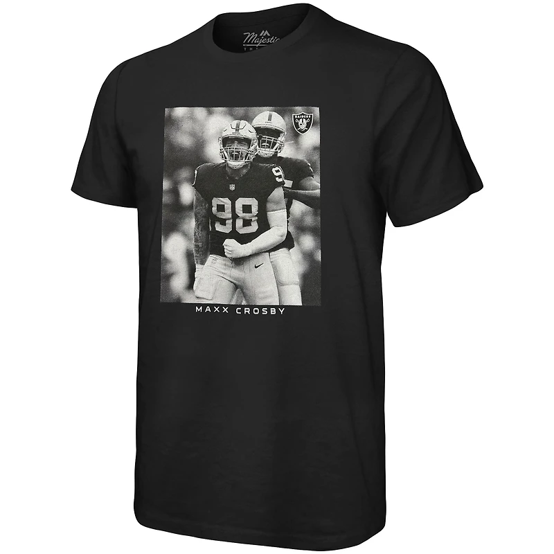 T-shirt surdimensionné avec image de joueur Majestic Threads Maxx Crosby pour hommes, Las Vegas Raiders, noir