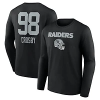 T-shirt à manches longues noir Maxx Crosby pour homme, avec nom et numéro de l'équipe des Las Vegas Raiders