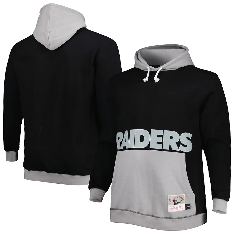 Men's Mitchell & Ness Black/Silver Las Vegas Raiders Big Tall Face Pullover Hoodie