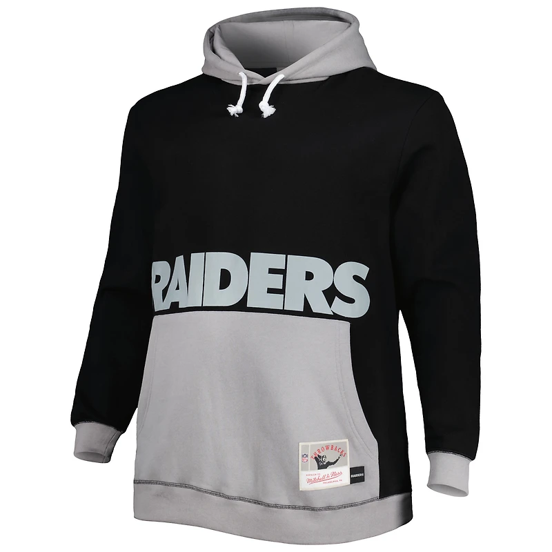 Men's Mitchell & Ness Black/Silver Las Vegas Raiders Big Tall Face Pullover Hoodie