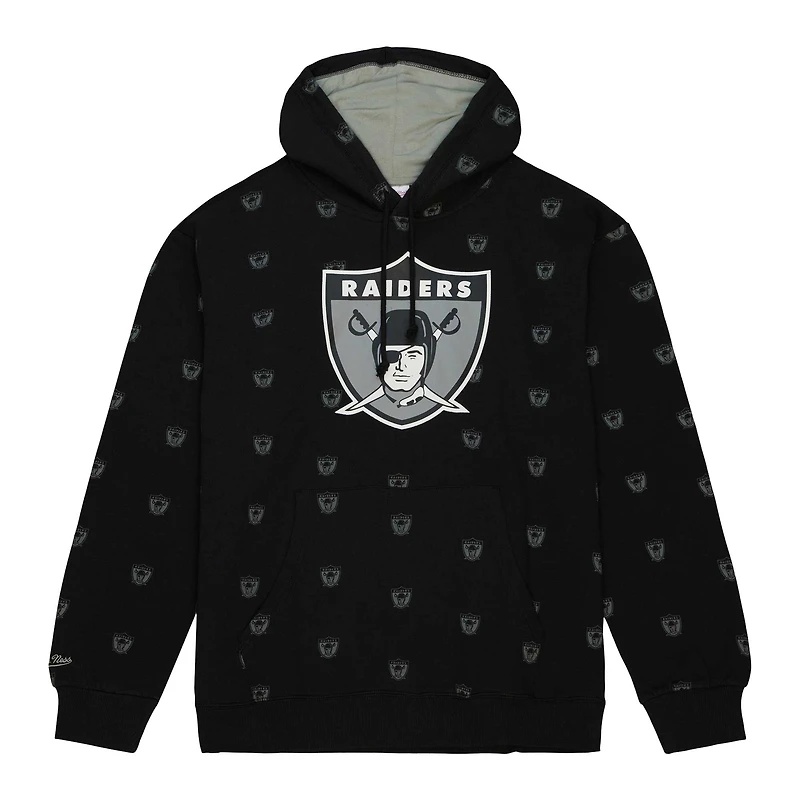 Men's Mitchell & Ness Black Las Vegas Raiders Allover Print Fleece Pullover Hoodie