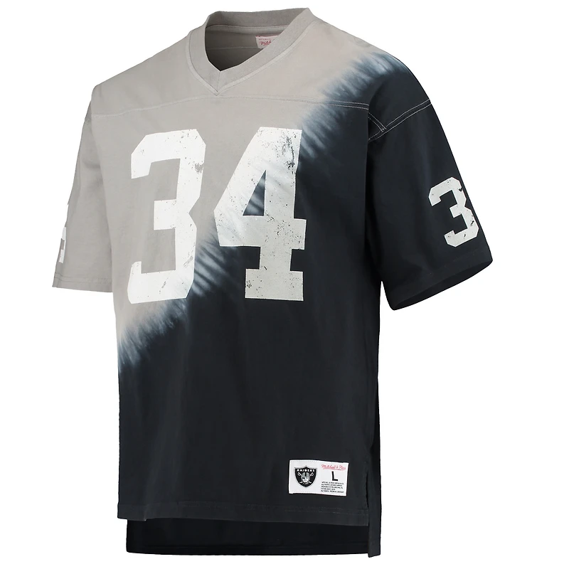T-shirt Mitchell & Ness Bo Jackson noir et argent pour homme, Las Vegas Raiders, nom numéro du joueur retraité, imprimé tie-dye en diagonale, col V