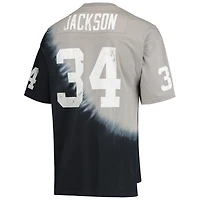 Mitchell & Ness Bo Jackson pour hommes, noir/argent, Las Vegas Raiders, nom et numéro du joueur retraité, t-shirt à col en V tie-dye diagonale