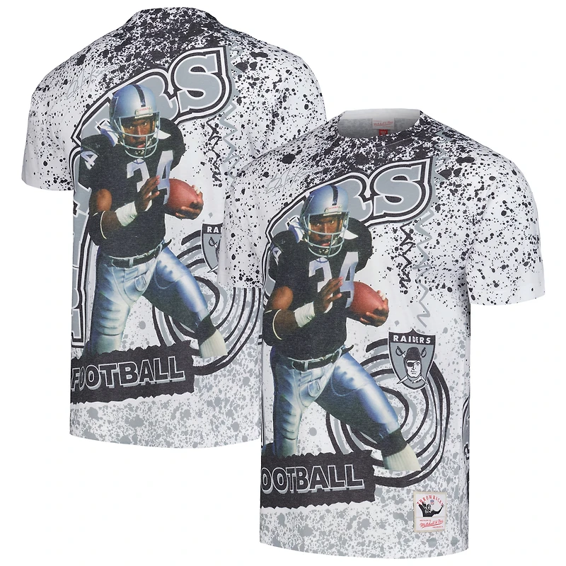 T-shirt blanc pour homme Mitchell & Ness Bo Jackson Las Vegas Raiders Retired Player Name Number Burst
