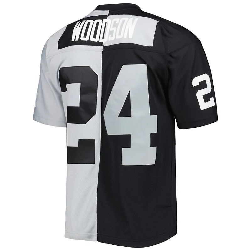 Maillot réplique Mitchell & Ness Charles Woodson pour hommes, noir/argent, Las Vegas Raiders 1998 Split Legacy