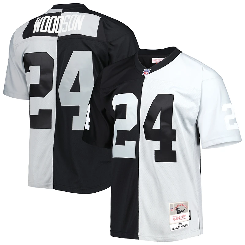Maillot réplique Mitchell & Ness Charles Woodson pour hommes, noir/argent, Las Vegas Raiders 1998 Split Legacy