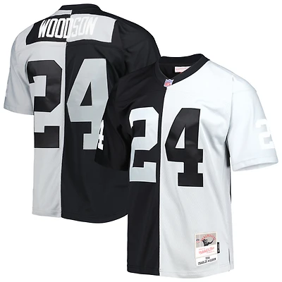 Maillot réplique Mitchell & Ness Charles Woodson pour hommes, noir/argent, Las Vegas Raiders 1998 Split Legacy