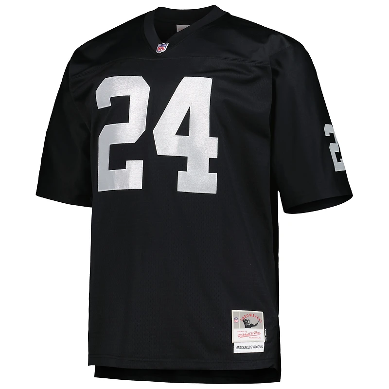 Maillot de réplique joueur retraité Mitchell & Ness Charles Woodson noir Las Vegas Raiders Big Tall 1998 pour hommes