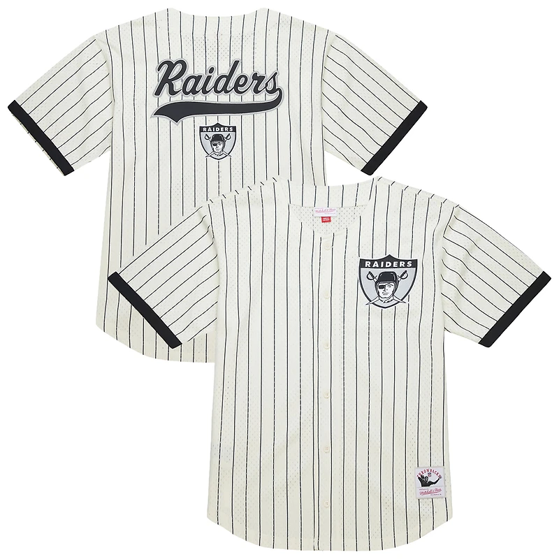 Maillot de mode Mitchell & Ness crème pour homme, Las Vegas Raiders, grandes tailles, en maille épaisse et boutonnée