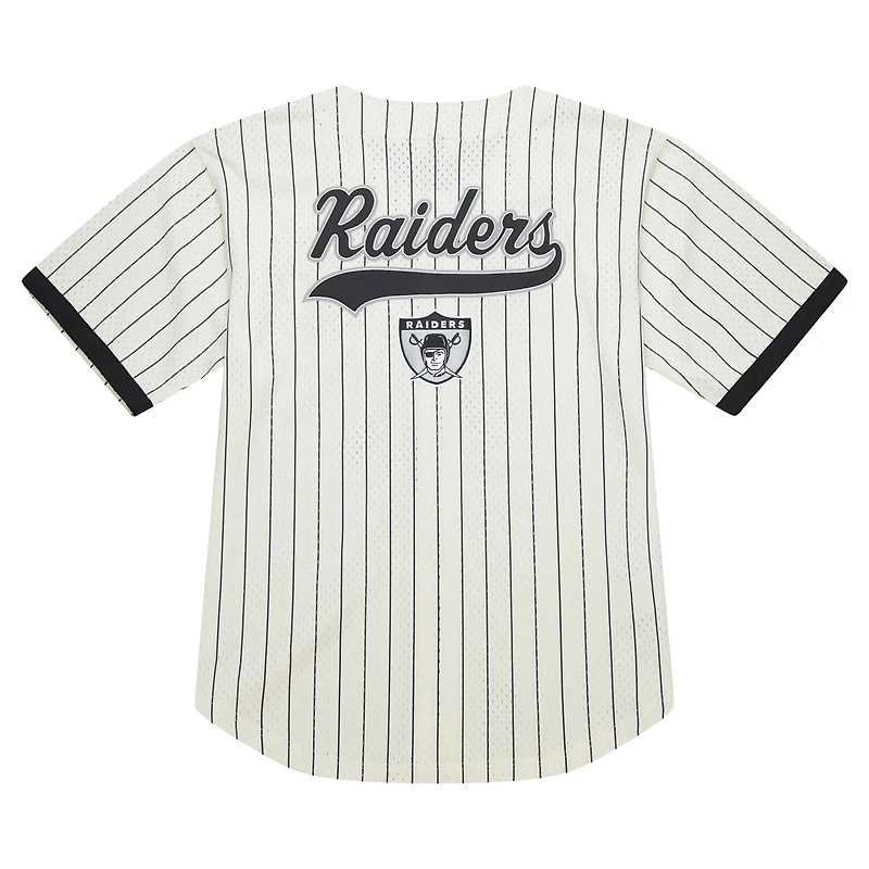 Men's Mitchell & Ness Cream Las Vegas Raiders Big Tall Heavyweight Mesh Button-Up Fashion Jersey