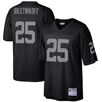 Maillot réplique Mitchell & Ness Fred Biletnikoff noir pour homme, commémorant la retraite d'un joueur des Raiders de Las Vegas.