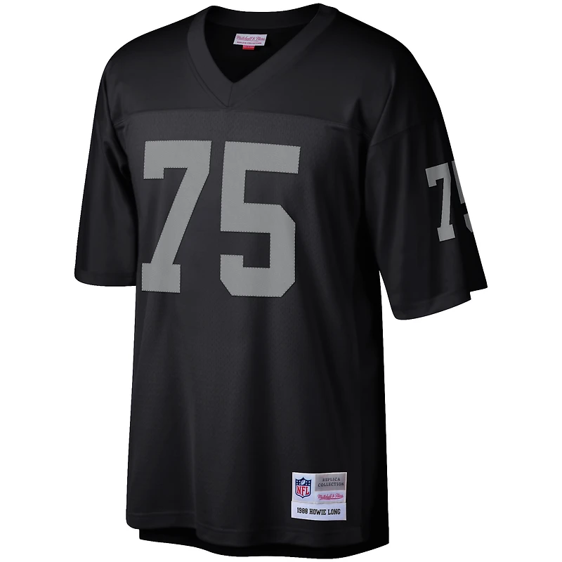 Maillot réplique Mitchell & Ness Howie Long noir pour homme, commémorant la retraite d'un joueur des Raiders de Las Vegas.