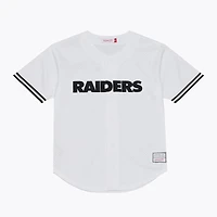 Maillot de baseball Mitchell & Ness blanc pour homme, Las Vegas Raiders, monochrome en maille, à boutons.