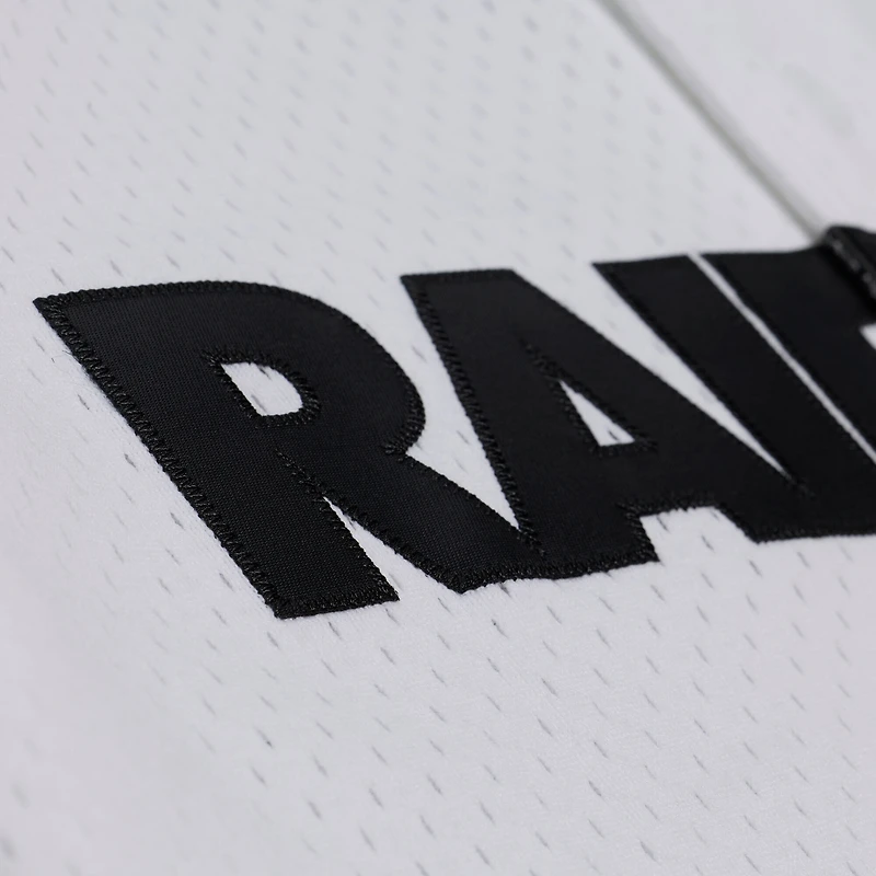 Maillot de baseball Mitchell & Ness blanc pour homme, Las Vegas Raiders, monochrome en maille, à boutons.