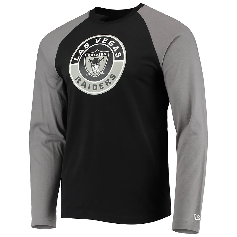 T-shirt à manches longues New Era noir/gris Las Vegas Raiders League Raglan Throwback pour homme
