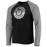 T-shirt à manches longues New Era noir/gris Las Vegas Raiders League Raglan Throwback pour homme