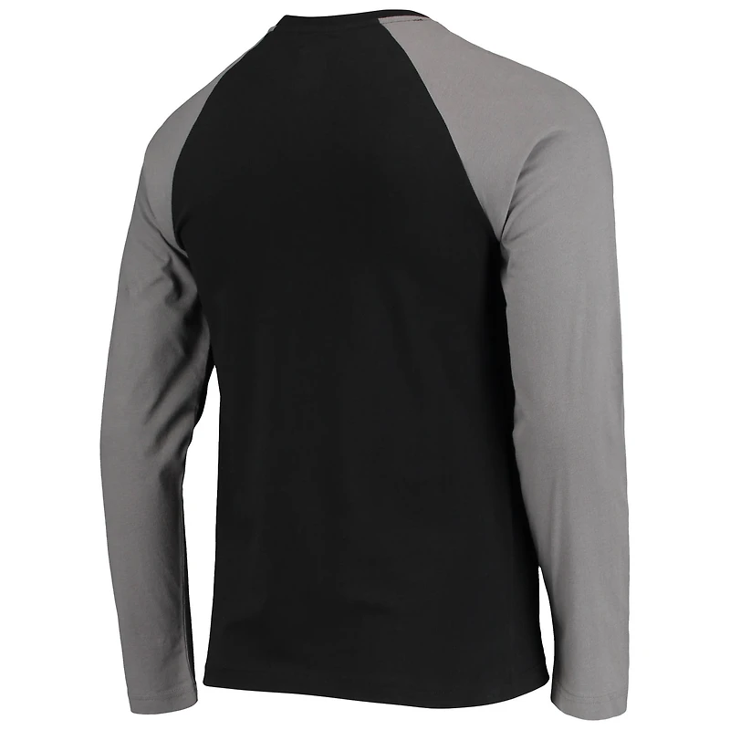 T-shirt à manches longues New Era noir/gris Las Vegas Raiders League Raglan Throwback pour homme