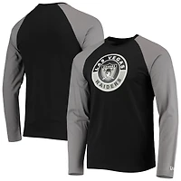T-shirt à manches longues New Era noir/gris Las Vegas Raiders League Raglan Throwback pour homme