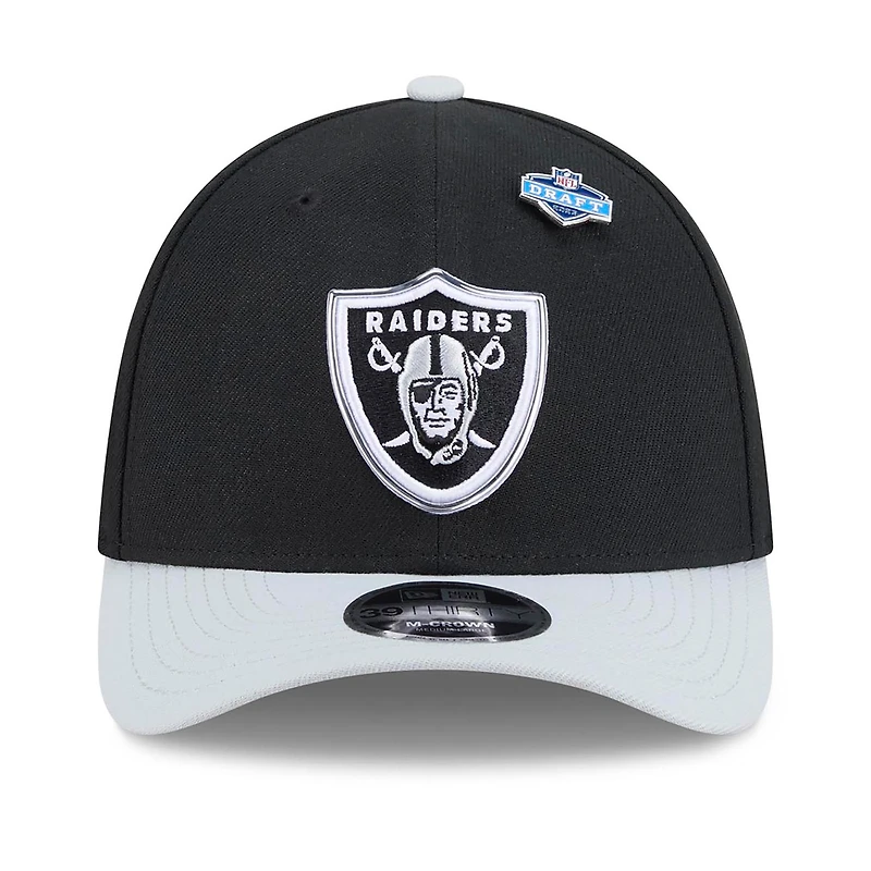Men's New Era Black/Silver Las Vegas Raiders 2026 NFL Draft 39THIRTY M-Crown Flex Hat