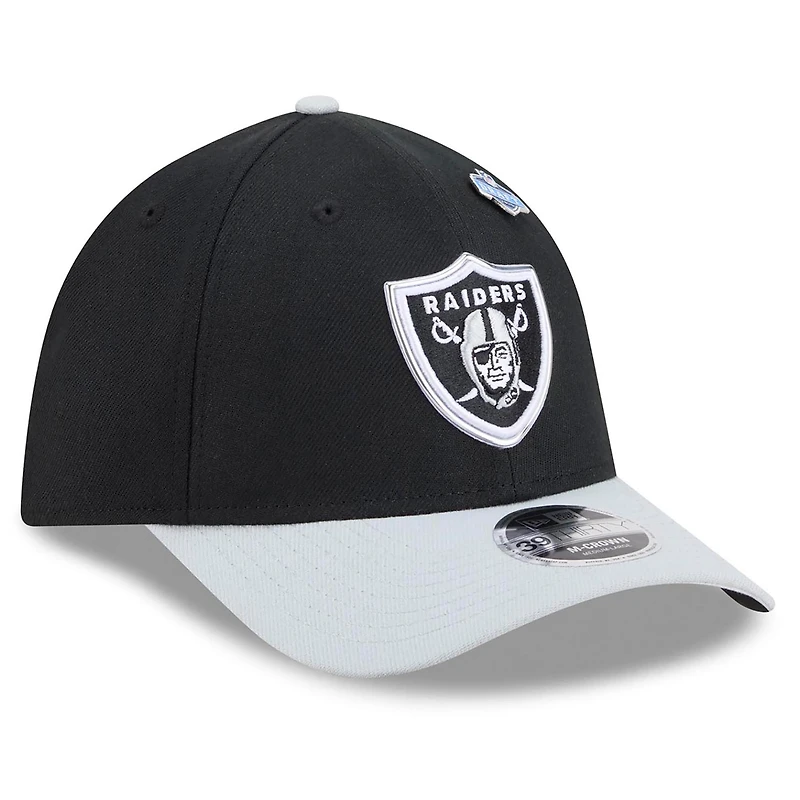 Men's New Era Black/Silver Las Vegas Raiders 2026 NFL Draft 39THIRTY M-Crown Flex Hat