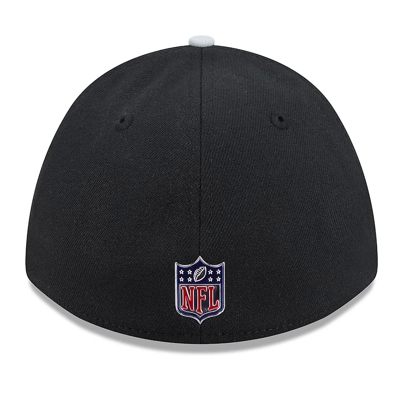 Casquette New Era Flex noire et argentée pour homme, Las Vegas Raiders, Draft NFL 2026, modèle 39THIRTY M-Crown
