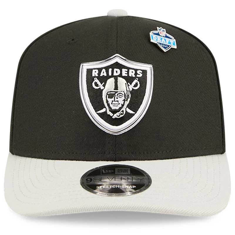 Men's New Era Black/Silver Las Vegas Raiders 2026 NFL Draft 9SEVENTY Adjustable Hat