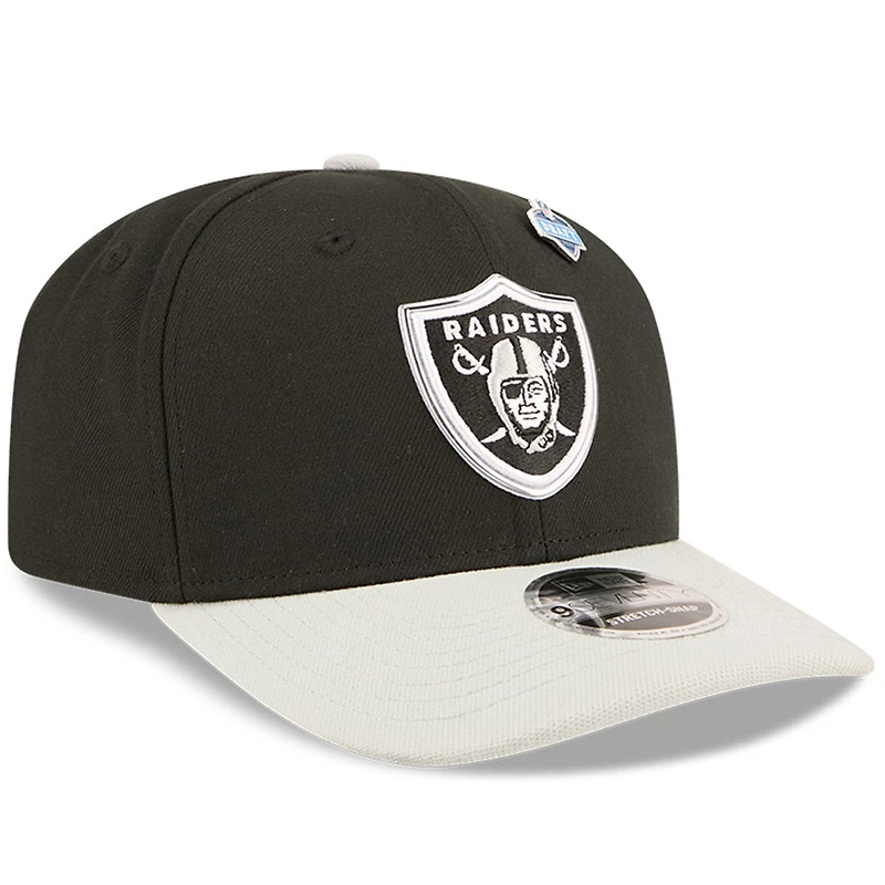 Casquette ajustable New Era noire et argentée pour homme, Las Vegas Raiders, Draft NFL 2026, modèle 9SEVENTY