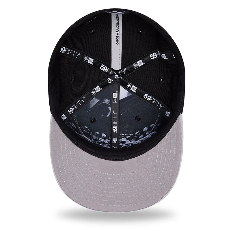 Casquette ajustée New Era 59FIFTY noire et argentée pour homme, Las Vegas Raiders, Draft NFL 2026, pré-courbée