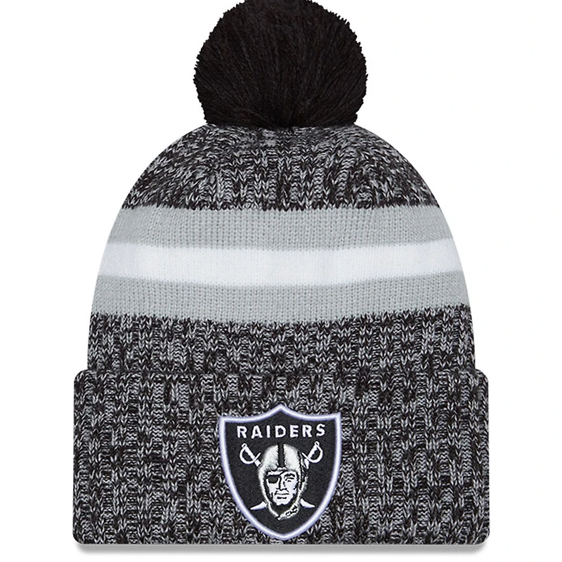Bonnet à revers noir New Era Las Vegas Raiders 2023 avec pompon