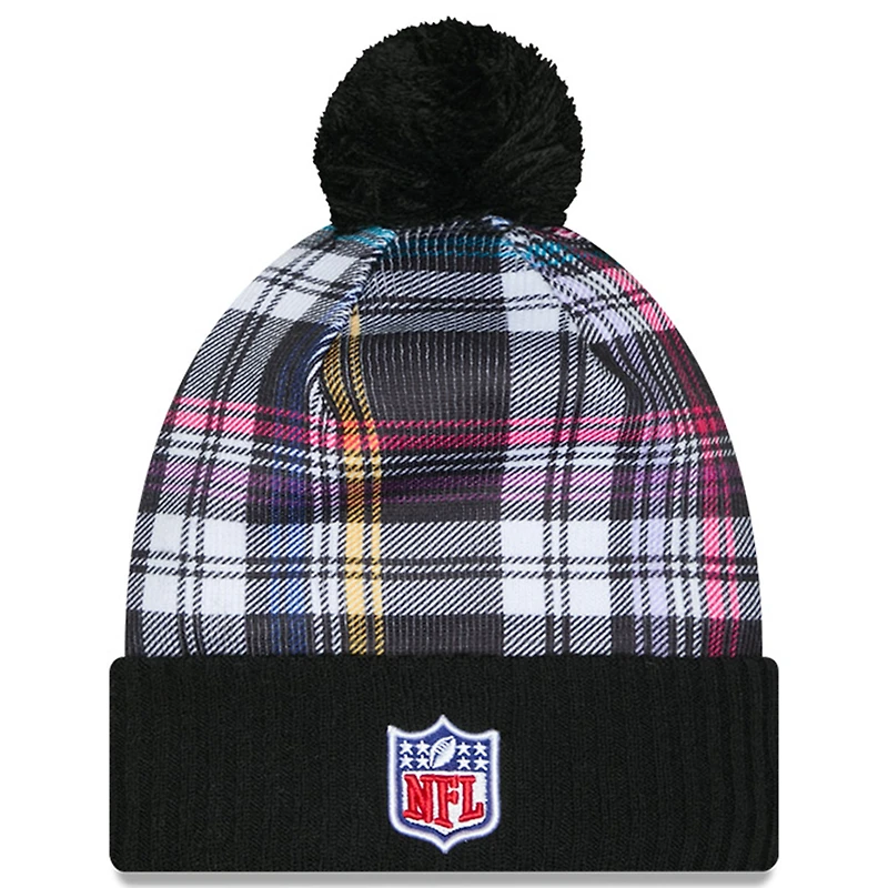 Bonnet en tricot à revers avec pompon NFL Crucial Catch 2024 Las Vegas Raiders New Era noir pour homme