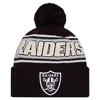 Men's New Era Black Las Vegas Raiders 2024 Sideline Sport Cuffed Knit Hat with Pom