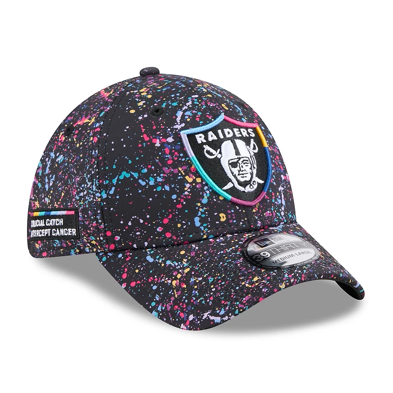 Casquette New Era noire Las Vegas Raiders 2025 NFL Crucial Catch 39THIRTY Flex pour homme