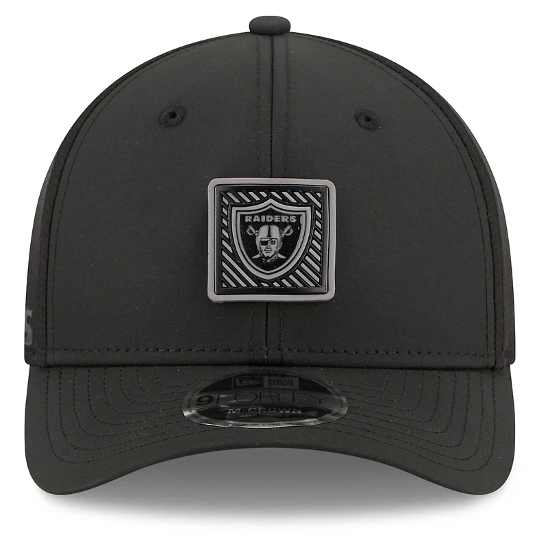 Casquette ajustable New Era noire pour homme, Las Vegas Raiders, camp d'entraînement NFL 2026, modèle 9FORTY