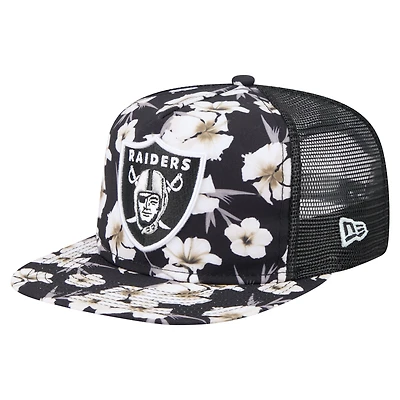 Casquette de golf à visière plate noire New Era Las Vegas Raiders Adventure Pattern pour homme
