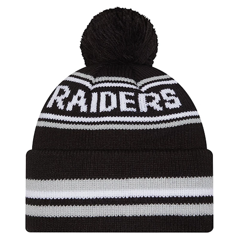 Bonnet à revers classique New Era noir pour homme, modèle Las Vegas Raiders, avec pompon.