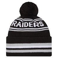 Bonnet à revers classique New Era noir pour homme, modèle Las Vegas Raiders, avec pompon.