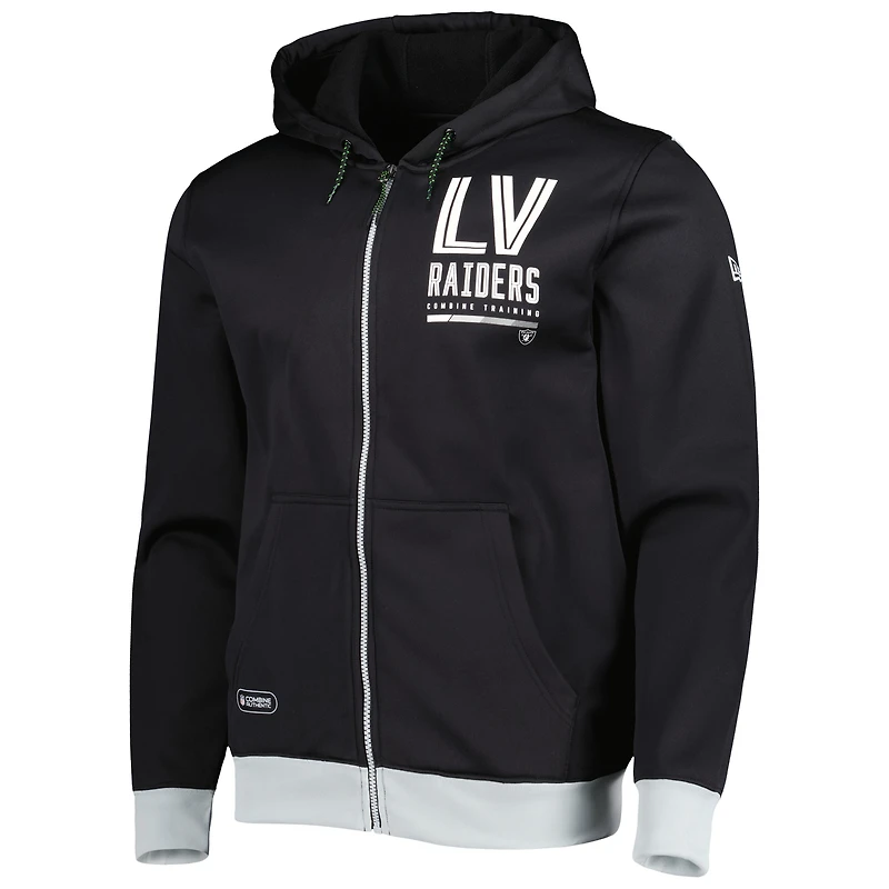 Men's New Era Black Las Vegas Raiders Combine Authentic Drop Back Full-Zip Hoodie