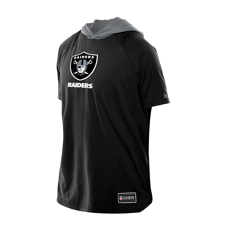 T-shirt à capuche et manches courtes raglan authentique des Las Vegas Raiders de New Era pour homme, noir
