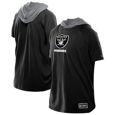 T-shirt à capuche et manches courtes raglan authentique des Las Vegas Raiders de New Era pour homme, noir
