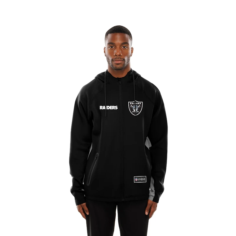 Sweat à capuche zippé intégral noir New Era des Las Vegas Raiders Combine Authentic Raglan Scuba pour homme