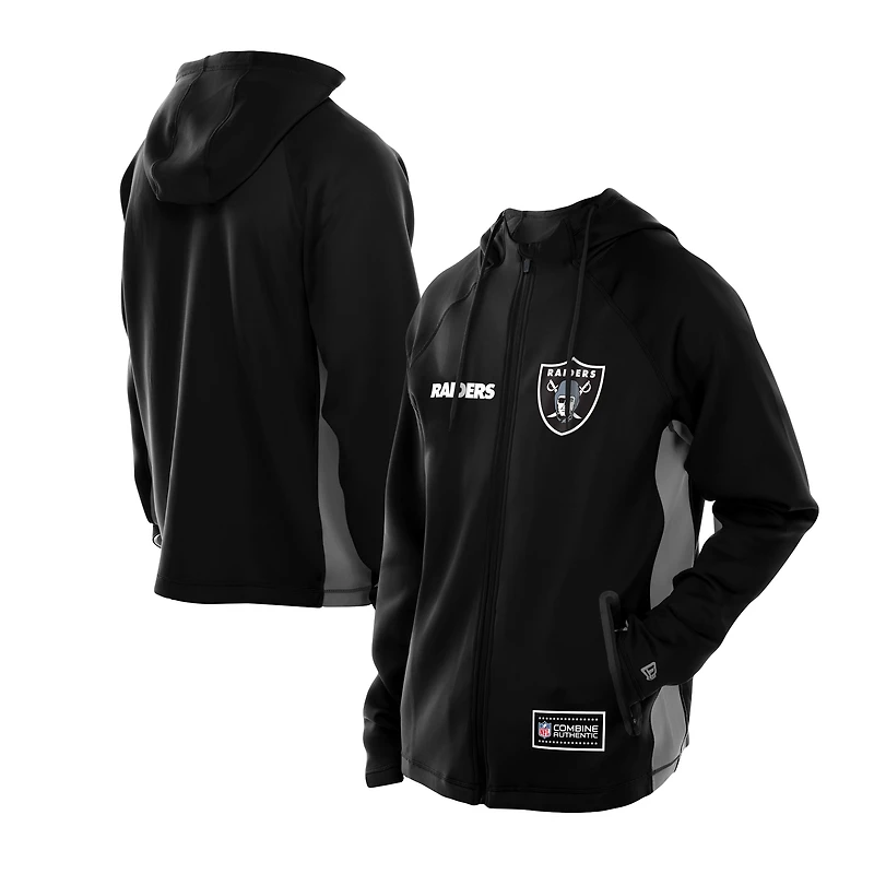 Men's New Era Black Las Vegas Raiders Combine Authentic Raglan Scuba Full-Zip Hoodie