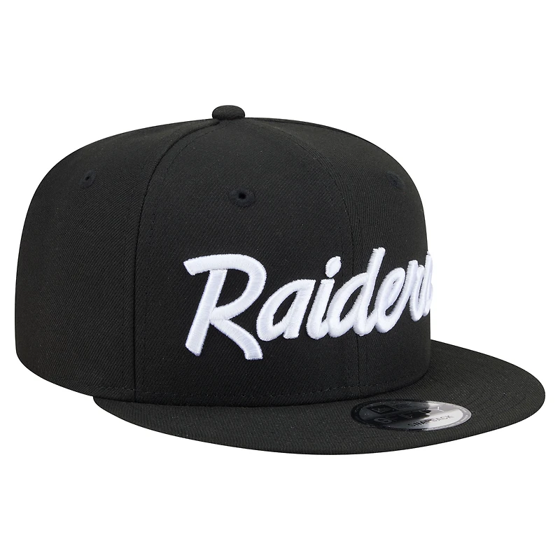 Casquette snapback New Era 9FIFTY pour homme, noire, Las Vegas Raiders Core Team Script