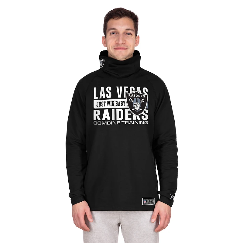 Men's New Era Black Las Vegas Raiders Functional Fandom Balaclava Helmet Stripe Tri-Blend Hoodie